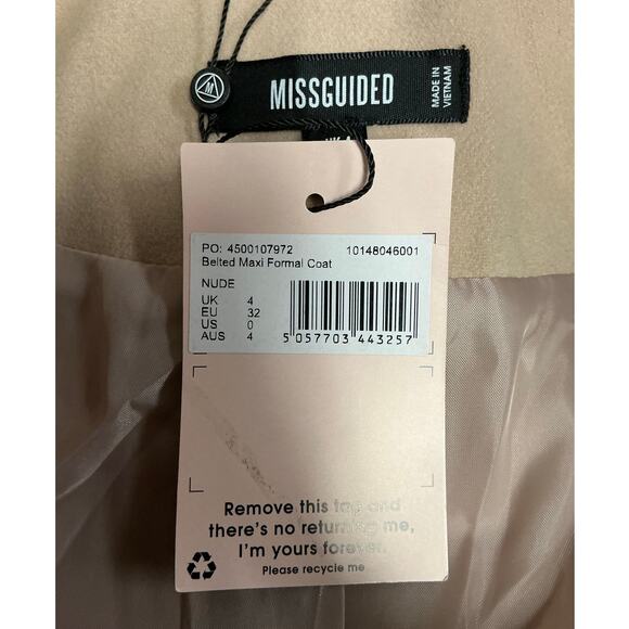 Missguided Belted Maxi Formal Coat Nude Women’s Size 0 - Picture 5 of 6